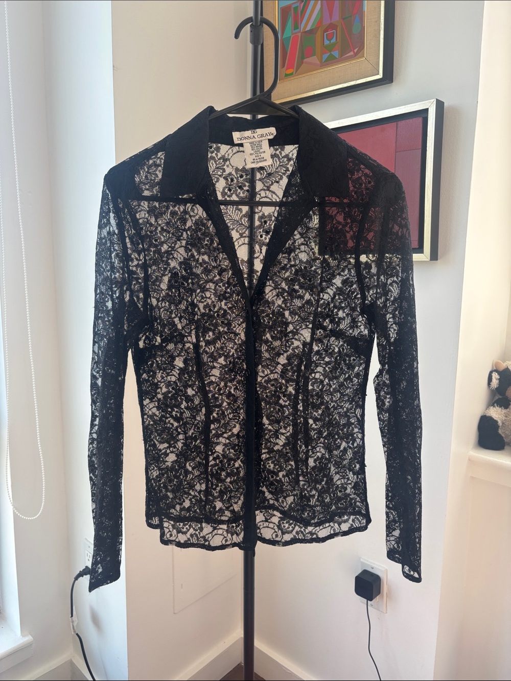 Donna Karan Black Lace Button Down